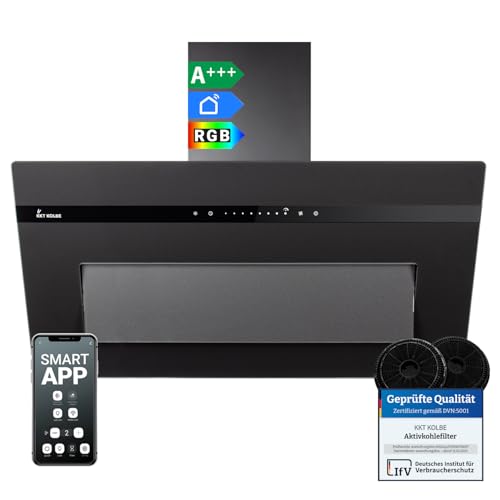 KKT KOLBE A+++ Dunstabzugshaube 90 cm 782 cbm/h Umluft Abluft Kopffrei Wandhaube | Glas Matt Schwarz...