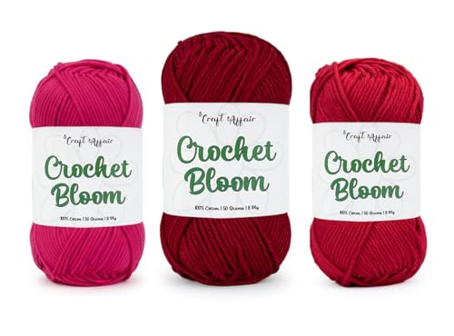Image of Craft Affair | Crochet Bloom Cotton Yarn 8ply (Each Color 2mm, 77Meter, 50Gram) 100% Pure Cotton | for Knitting Yarn | Craft & DIY Project: Rani, Maroon, Red