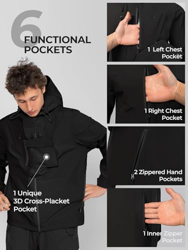 Men's Waterproof Tactical Jacket Lightweight Hooded Rain Jackets Raincoat Stain Resistant Breathable Outdoor Shell3