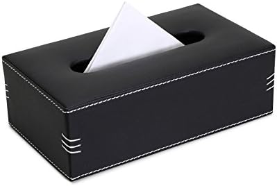 Belmun Black PU/Artificial Leather Tissue Box with Triple Side stsitch Design for Cars, Homes, Dry Areas of bathrooms, Offices