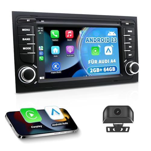 Android 13 Autoradio für Audi A4/S4/RS4 B6/B7 (2002-2008) | 7-Zoll-IPS-Touchscreen mit HD-Rückfahrkamera | Kabelloses CarPlay & Android Auto | 2 GB + 64 GB GPS-Navigation Bluetooth-Lenksteuerung