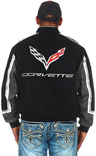 Men's Chevy Corvette Embroidered Cotton Twill Jacket (Large, CLG7-Black)