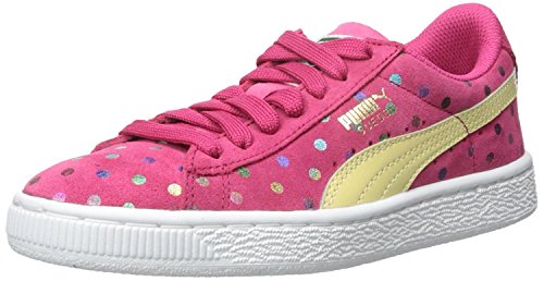 PUMA Suede Dotfetti JR Sneaker (Little Kid/Big Kid) (7 Big Kid M, Rose Red/Mellow Yellow)