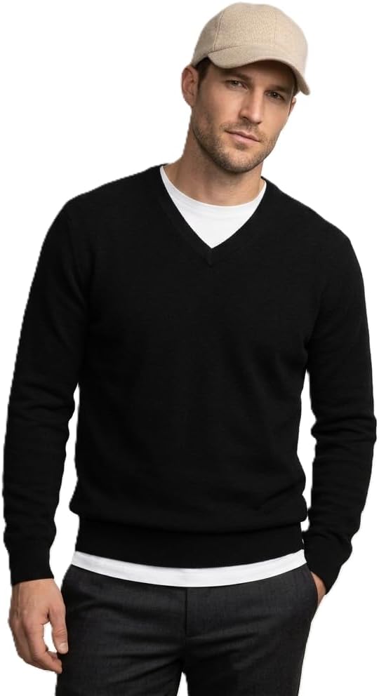 NPIA Certified Original 100% Cashmere V-Neck Sweater Men | 2-Ply 16 Micron Fine Knit | Lightweight Luxury Pullover