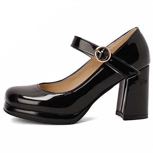 Women Retro Mary Jane Shoes Chunky High Block Heels Patent Leather Buckle Strap Closed Toe Platform Pumps Dress Work Shoes2