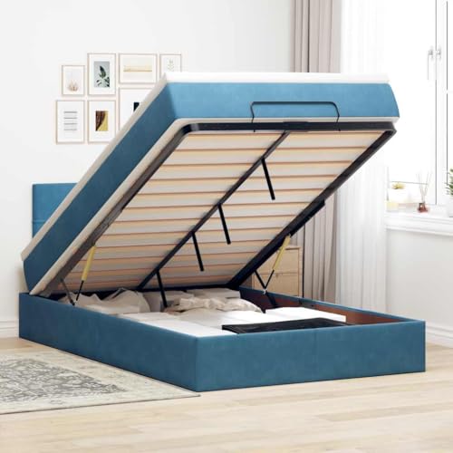 Genérico Cama otomana con colchón y LED Terciopelo Azul Oscuro 120x190cm,Mobiliario,Camas y Accesorios,Camas y somieres-3312612