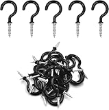 20 Pcs Vinyl Coated Screw in Hooks – 1-1/2 Inches Cup Ceiling Hooks,Black