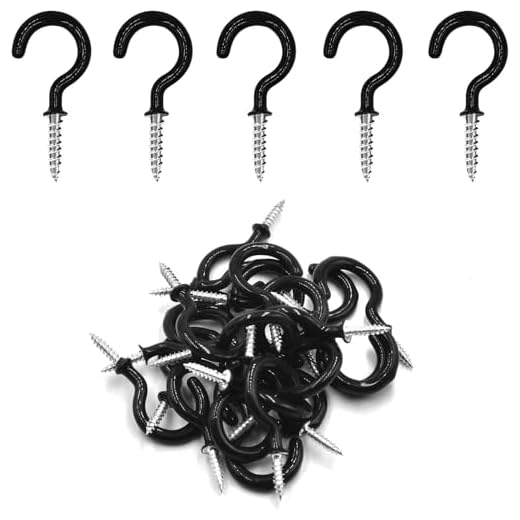 20 Pcs Vinyl Coated Screw in Hooks – 1-1/2 Inches Cup Ceiling Hooks,Black