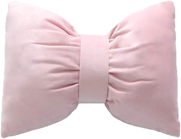 Throw Pillows Lovely Bow Tie Pillow Soft Velvet Bowknot Pillow Car Chair Waist Pillow Plush Cushion Decorative Sofa with Detachable Washable Cover (Pink, 35×45CM/13.8"×17.7")