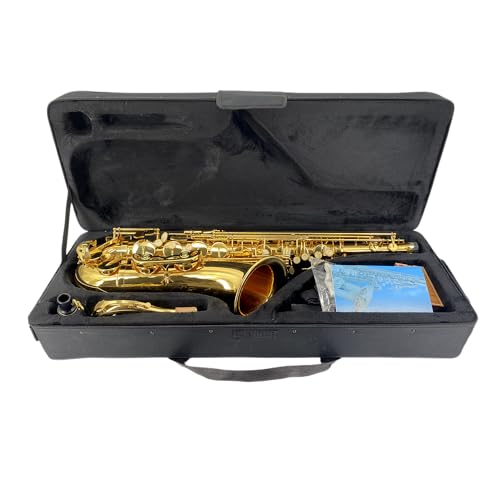 Image of Tenor Saxophone B Flat, Gold Lacquer with Carrying Case,Mouthpiece,Reeds,Cleaning Kit, Tenor Sax for Beginners, Students and Musicians