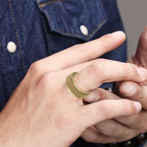 Udolfly Men's/Women's Fidget Spinner Ring for Stress Relief, Titanium Stainless Steel, Emboss Gold, Size 5-14