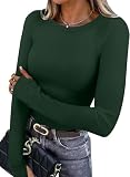 Long Sleeve Tops for Women Crewneck Fleece Thermal Shirts with Thumb Holes Slim Fit Fall Tops Fashion Women's Clothing Green L