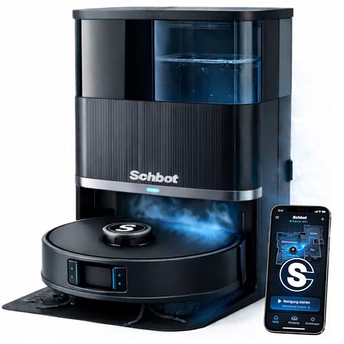 Schbot F1 Hero Saugroboter mit Wischfunktion Absaugstation – 10000Pa Roboterstaubsauger, Saug Wischroboter mit Selbstreinigung & Heißwasser-Moppwäsche, 2,5cm Kletterhöhe, KI-Teppicherkennung
