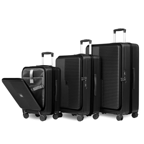 Image of Hardshell Luggage Sets 3 Piece with Spinner Wheels, Expandable Carry On Luggage with Front Open Pocket, TSA Lock, Hardside Suitcase Set for Travel, Business, Plane