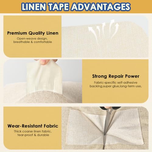 Xroam Self Adhesive Linen Fabric Repair Tape Kit, 4"x79" Upholstery Tape - image 3