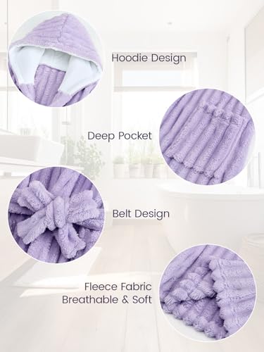 JiAmy Kapuzen Bademantel für Mädchen Flauschiger Fleece Plüsch Langer Schlafmantel Kinder
