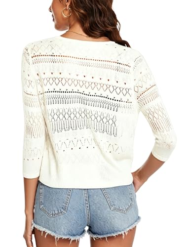 Image of Spicy Sandia Tie Front Sheer Shrug 3 /4 Sleeve Cropped Crochet Cardigan for Summer Lightweight