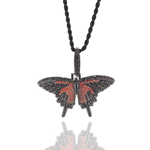 ZXQUEGF Collar con Colgante de Mariposa de tamaño pequeño Personalizado de Hip Hop, combinación de Palabras, Nombre, joyería cúbica Helada Completa