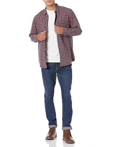 Image of Amazon Essentials Men's Regular Fit Long-Sleeve Flannel Shirt, Soft Brushed Cotton, Lightweight yet Warm