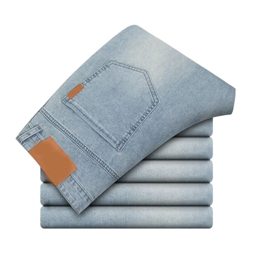 Men's Breathable Soft Casual Jeans Summer Ultra Thin Straight Loose Fit Business Fashion Denim Trousers