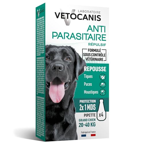 Vetocanis, Pipettes Anti Puces Chien, 2x1 Mois sans Tiques, Puces, Moustiques, Antiparasitaire...