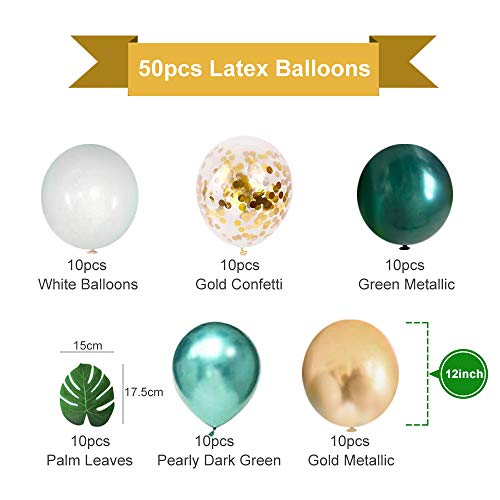 Jungle-Verjaardags-Ballonnen-30-cm-Groen-Wit-Goud-Latex-Ballonnen-met-Palmbladeren-Voor-Babyshower-Tropische-Decoratie-Verjaardagsfeest-Achtergrond-Decoraties-50-stuks
