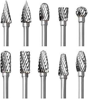 Carbide Rotary Burr Set, 10 pcs Double Cut Tungsten Steel Dremel Rotary Tool Bits with 3mm (1/8 inch) Shank, Die Grinder Bits for DIY Woodworking Carving, Drilling, Engraving, Metal Polishing