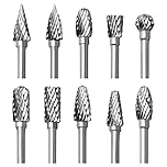 Tungsten Carbide Rotary Burr Set for Dremel, 10PCS Carbide Double Cut Carving Burr Bits with 1/8” Shank Rotary Tool Accessories for Woodworking, Engraving, Drilling, Steel Metal Working