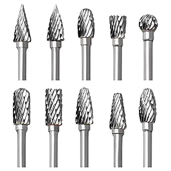10PCS Tungsten Carbide Rotary Burr Set with Double Cut Design for Dremel and Rotary Tools