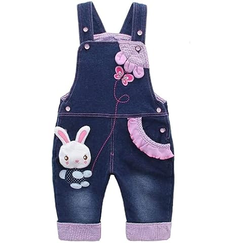 KIDSCOOL SPACE Baby Girl Jean Overalls,Toddler Denim Cute 3D Bunny Outfit,Blue,12-18 Months Cover