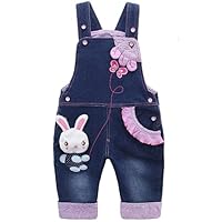 KIDSCOOL SPACE Baby-Jeans-Overall, Kleinkind Denim Niedliches 3D-Häschen-Outfit, Blau, 2-3 Jahre