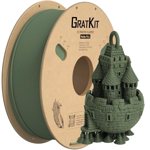 Gratkit Matte PLA Filament, 3D Printer Filament 1.75mm, +/-0.03mm, Cardboard Spool 1kg/2.2lbs, PLA Matte Oliver Green
