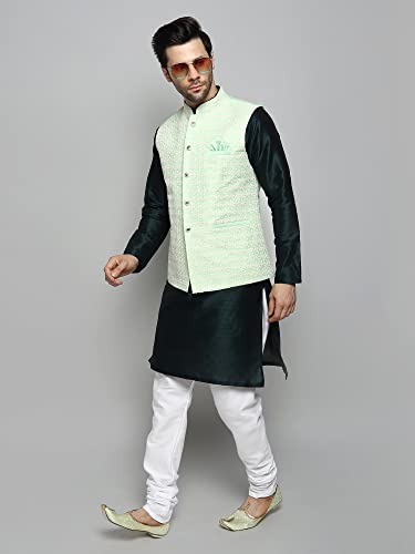 Image of Uri and MacKenzie Men's Silk Blend Kurta Pajama with Designer Ethnic Nehru Jacket /Modi Jacket