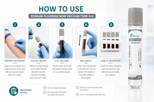 Image of Dr.Manya Sodium Fluoride Blood Collection Tube 2ml Non Vacuum | Grey Cap Glucose Collection Tube | Sterile Blood Sample Collection Tube | Laboratory, Hospital & Diagnostic Use | Pack of 100