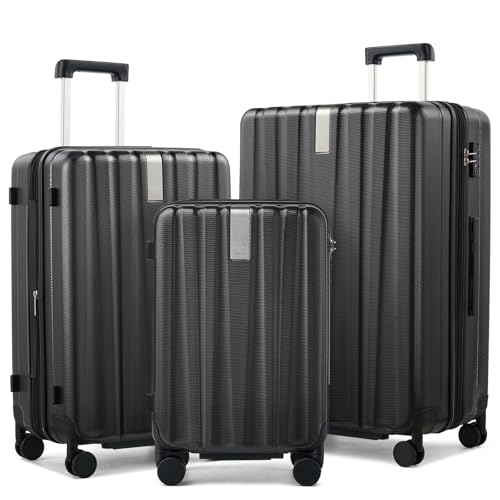 Image of Hanke Expandable Hardshell Luggage Sets 3 Piece Extra Large Suitcases with Lock,28 Inch Luggage with Spinner Wheels, PC Travel Suitcase for Women Men 20 24 29Inch,Jet Black