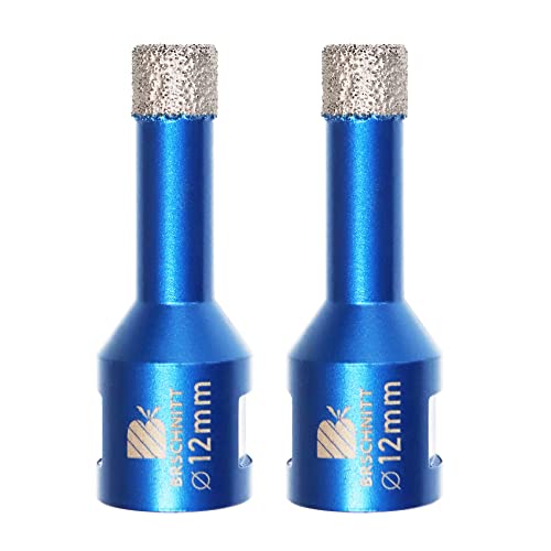 Forets Carrelage Diamant 12mm - BRSCHNITT 2 pièces Brasé Sous Vide et Trépans avec Filetage M14 pour Perçage à sec en Porcelaine Carrelage Granit Marbre