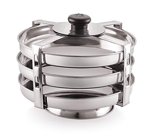 Image of Komal Stainless Steel Dhokla Maker, Thatte Idli Maker, Big Plates Set With Stand Suitable for Outer Lid Cooker,3 Plates,Silver, Standard