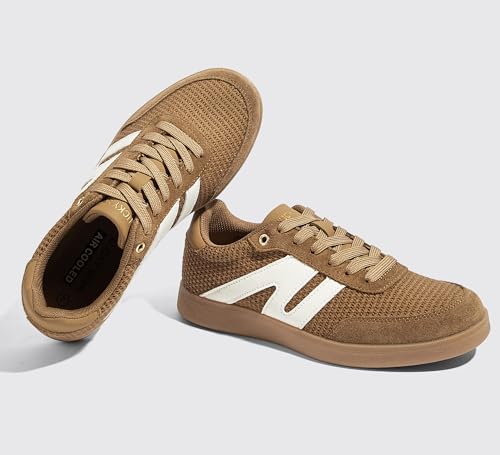 Image of LUCKY STEP Women Retro Gum Sole Fashion Sneakers | Genuine Leather Classic Tennis Skate Walking Shoes Anti Slip Trainers