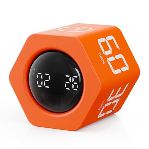 Image of Productivity Timer 1, 5, 10, 30, 60 Minutes Preset, Desk Cube Timer with Gravity Sensor /Mute /Vibration for ADHD, Work, Study, Kitchen, Back to School (Luxe Orange)