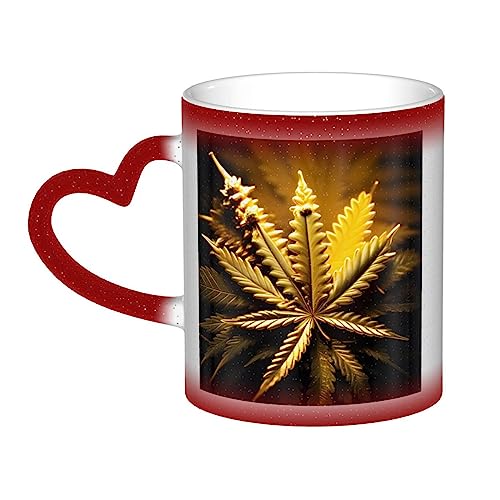 ZISHAK Tasse mit goldenem Cannabis-Druck, Sternenhimmel, Farbwechsel, geeignet für Geburtstag, Halloween, Jahrestag und Weihnachten