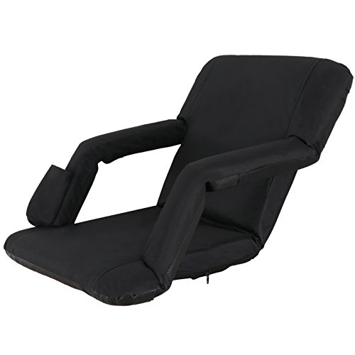 BBBuy Portable Folding Stadium Seat Chair Reclining Seat for Bench Bleachers w/Back Support and Padded Cushion Shoulder Straps, Lightweight Sturdy Padded Bleacher Seats, 6 Reclining Positions, Black