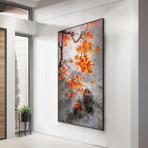 Peinture paysage aquarelle chinoise kaki pour habiller un grand mur vide
