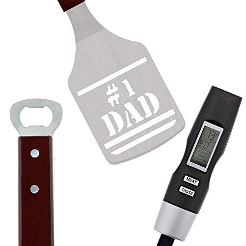 BBQ Grill Tools Set Gift for Dad, 4 Piece Set, Number 1 Dad Tongs, Spatula, Digital Thermometer and Case - Image 4