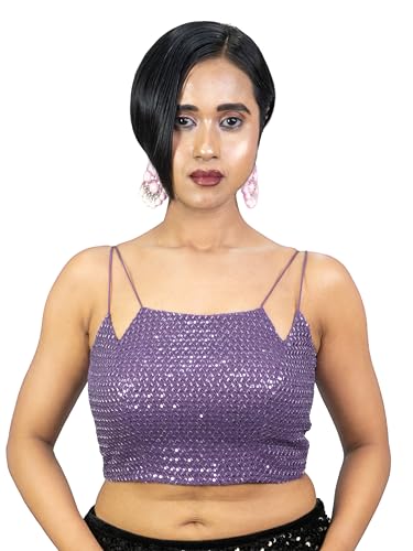 Image of FIGURE'S DESIGNER Women's Spagehtti Neck Strap Sequin Embroidered Sleeveless Readymade Saree Blouse E22