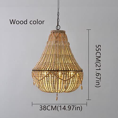 Suspension perles de bois luminaire plafonnier bohème salon E27