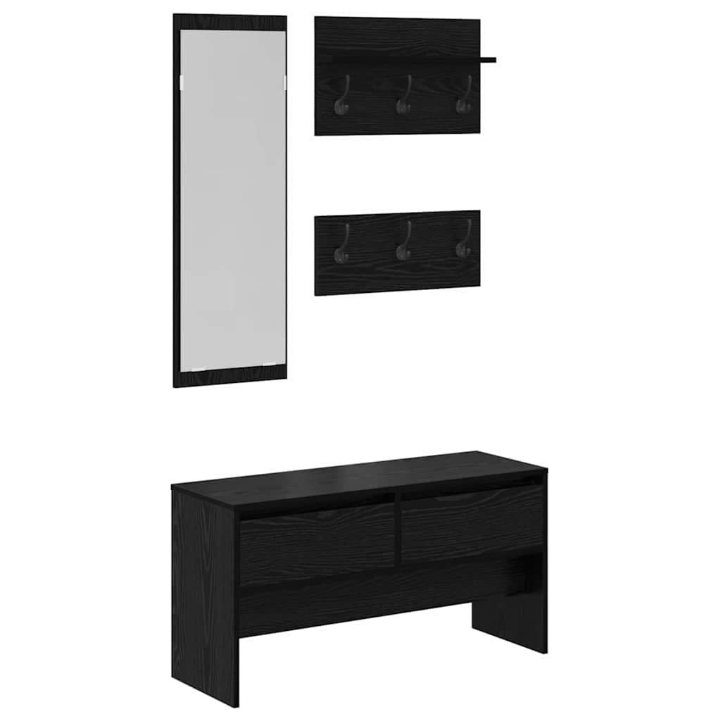 Hothingwell Möbelset für Eingangsbereich, 4-teilig, Eiche, Schwarz, Holz, Ingenieurwesen | Sitzbank mit Sitz, Spiegel, Acryl, Integralgarderobe, Pflege mit feuchtem Tuch