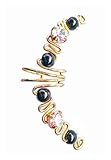 Wanda Golden Tone Ear Cuff Wrap for Non Pierced Ears with Black Beads and Rhinestones