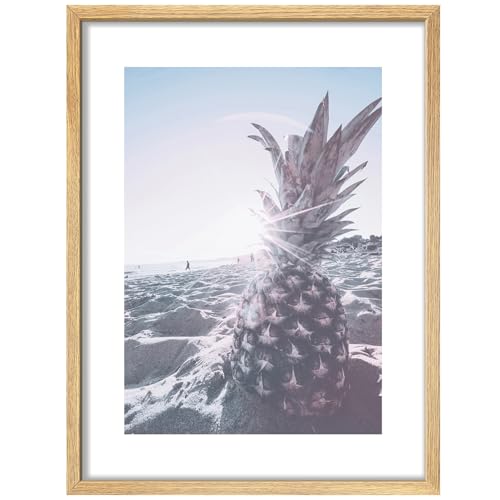 SIGNWIN Poster Pineapple on Beach Sunny Day with Sand and Pineapple Illustrations Nature Wilderness Minimalist Decorative for Living Room, Bedroom, Office - 11"x14"