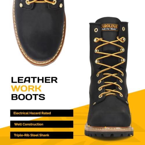 Image of Carolina Elm 8 inch Unlined Logger Boots for Men, EH-Rated, Slip-Resistant | Electrical Hazard Protection, Slip Resistant Grip, Memory Foam Footbed, Unlined Breathability, Steel Shank Support