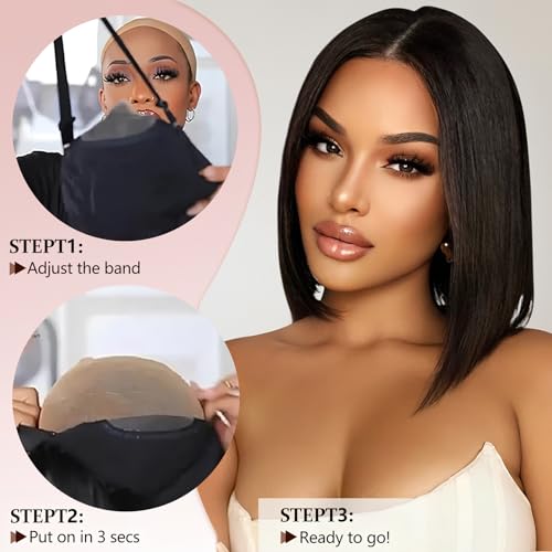 ZHENGON Bob Glueless Wigs Human Hair Pre Plucked Pre Cut 6x4 HD Transparent Lace Front Wigs Human Hair 150% Density Wear and Go Short Straight Wigs for Black Women No Glue Lace Closure Wigs 12 Inch